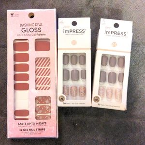 Two sets of imPRESS press-on manicures & 1 set of Dashing Diva Gel Nail Strips
